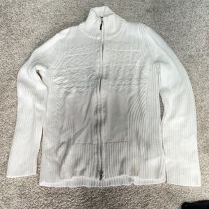 Eddie Bauer White Ribbed Zip-Up Sweater